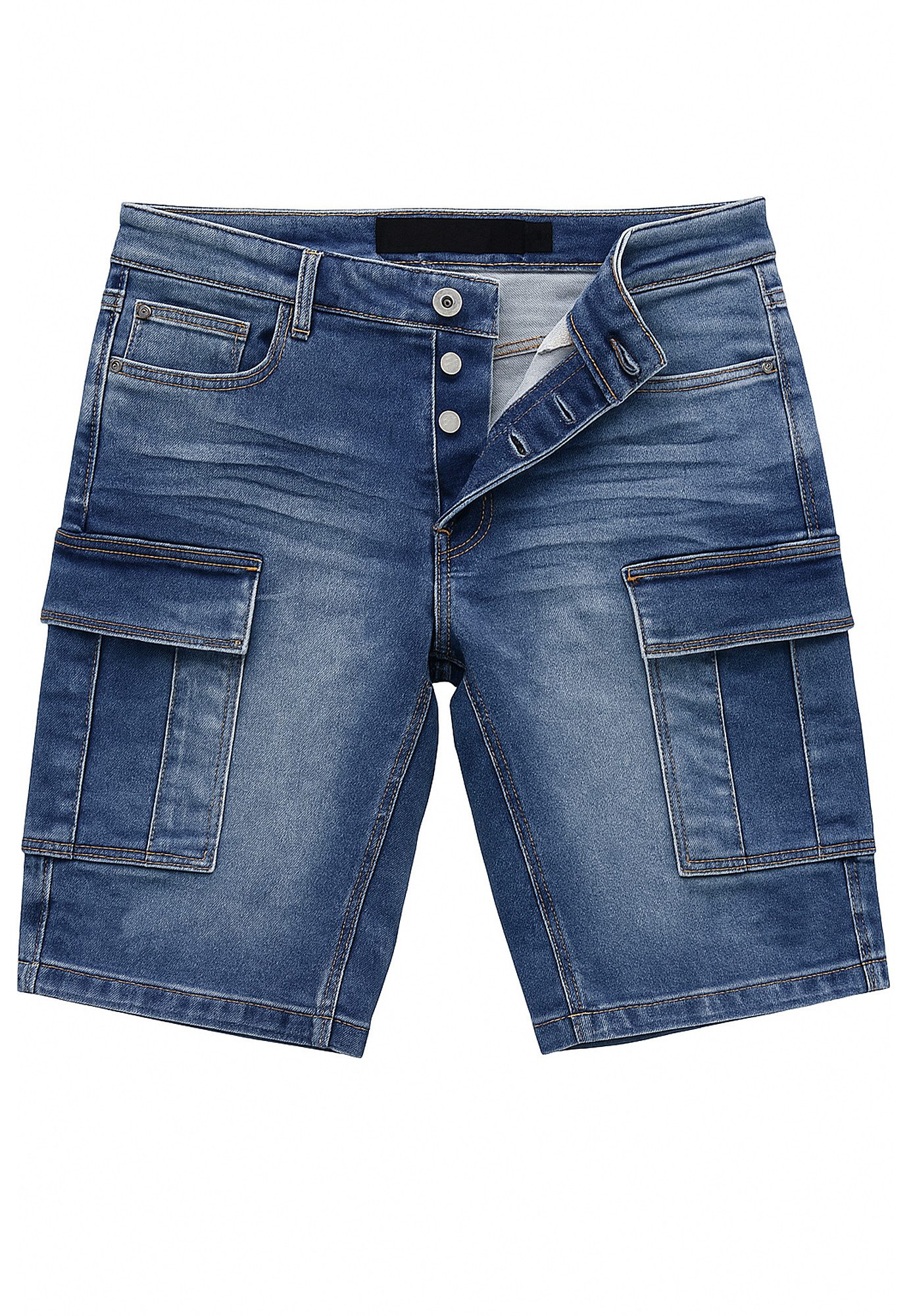 Egomaxx Jeansshorts Bequeme Cargo Bermuda mit Cargotaschen für Herren Baumwolle Regular Fit unifarben atmungsaktiv Knopfleiste