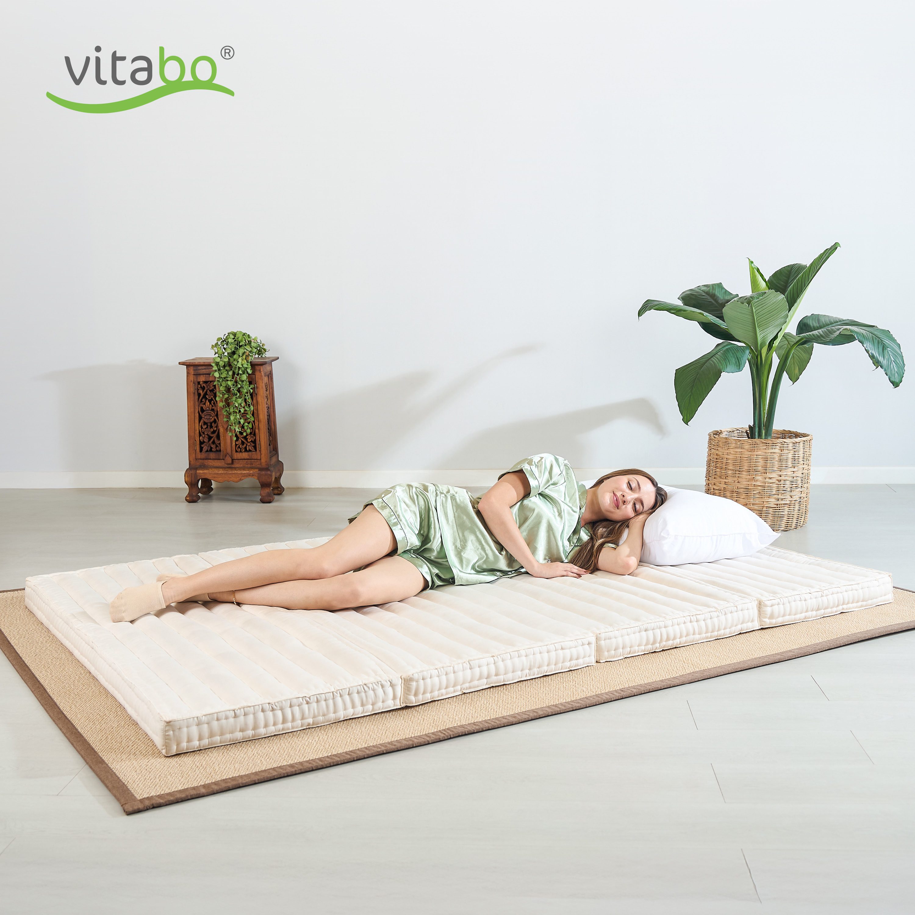 Klappmatratze Kapok Matratze - 140x200x8cm - extrabreit, Bezug Baumwolle, Vitabo, 8 cm hoch