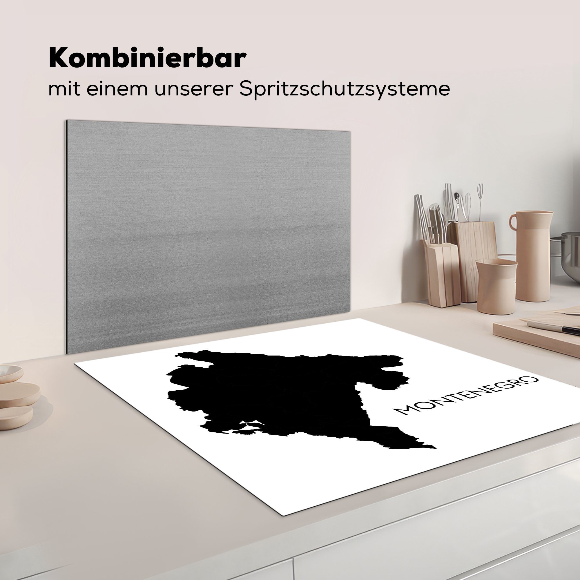 Montenegro, Ceranfeldabdeckung, für Vinyl, küche Arbeitsplatte 78x78 Herdblende-/Abdeckplatte Schwarz-Weiß-Abbildung cm, tlg), von (1 MuchoWow
