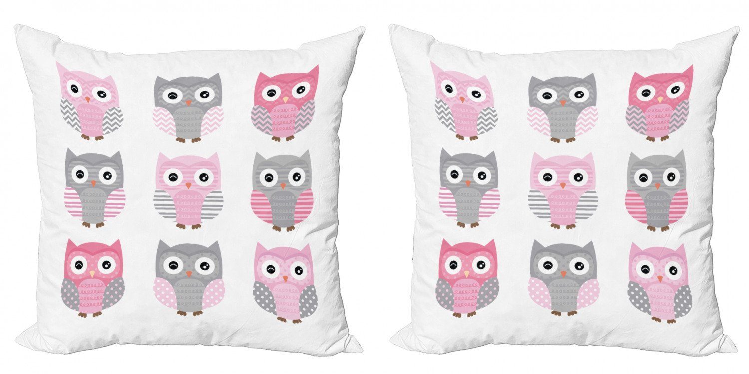 Tiere Owl Modern Grau und Accent (2 Doppelseitiger Stück), Abakuhaus Kissenbezüge Digitaldruck, Rosa