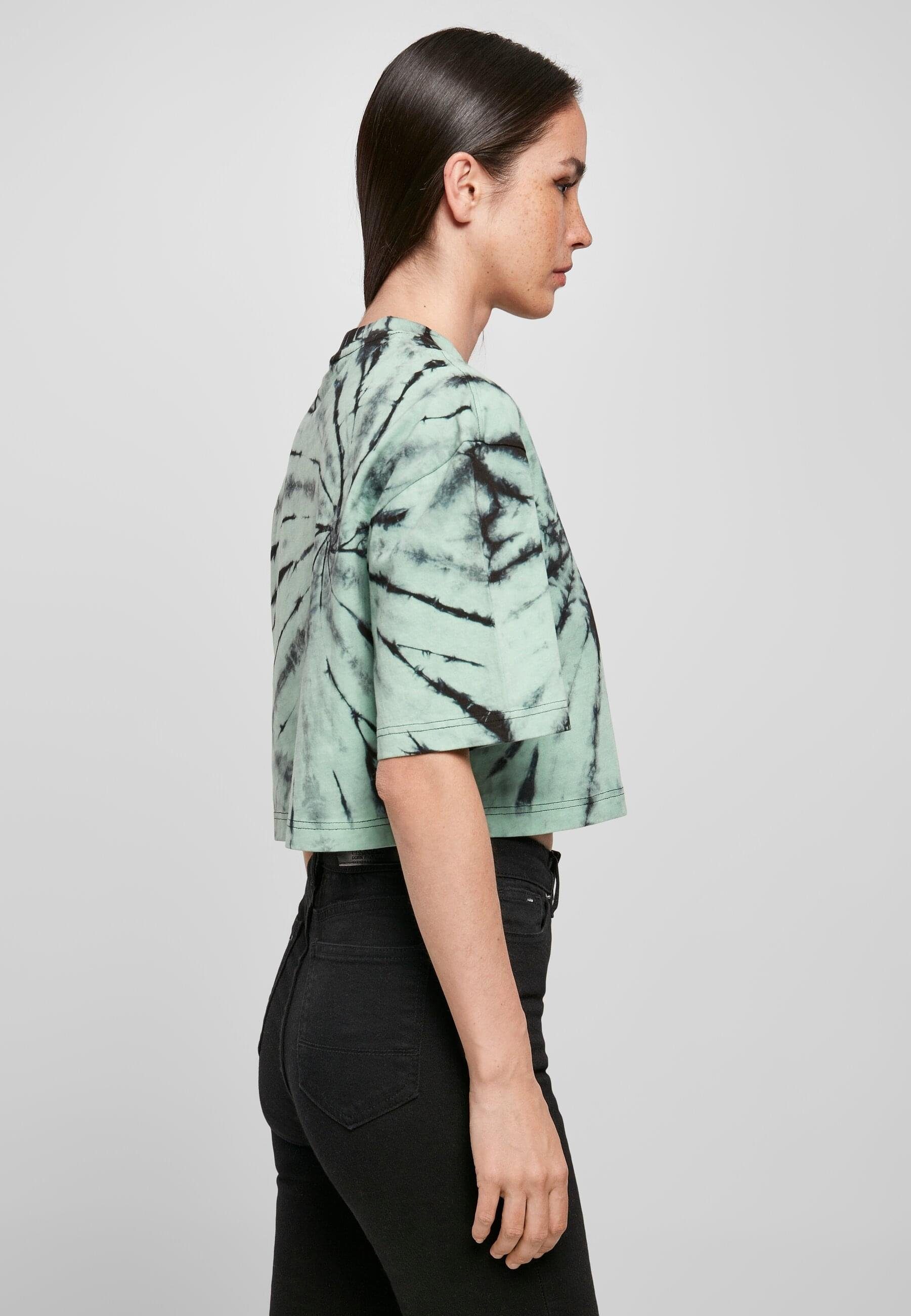 black/ghostgreen (1-tlg) Cropped Tee Oversized Dye Damen Kurzarmshirt Tie Ladies URBAN CLASSICS