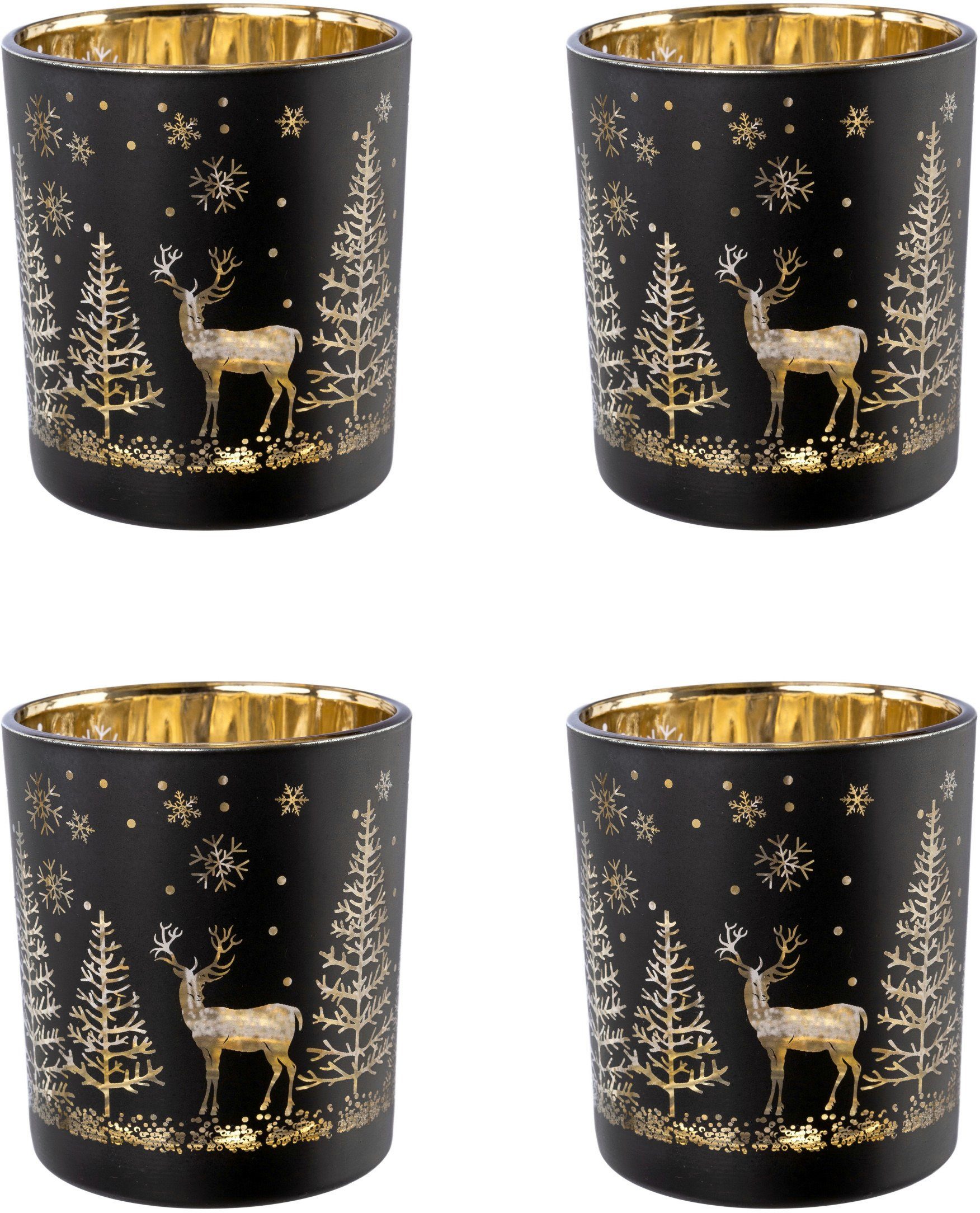 Creativ deco Teelichthalter Weihnachtsdeko goldfarbener St), (4 Innenseite schwarz mit