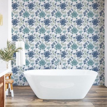 Abakuhaus Vinyltapete selbstklebendes Wohnzimmer Küchenakzent, Blumen Lineare Blumen-Blatt-Punkte