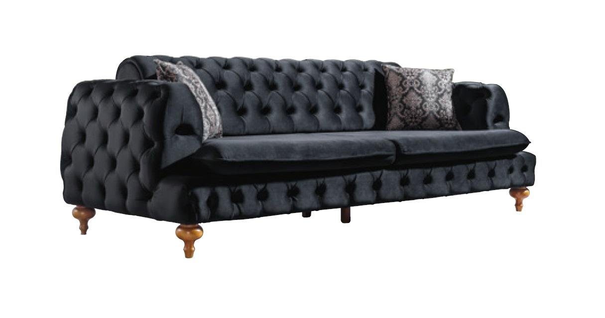JVmoebel Sofa Luxus Schwarze Chesterfield Couch Dreisitzer Samt Textil Sofas, Made in Europe