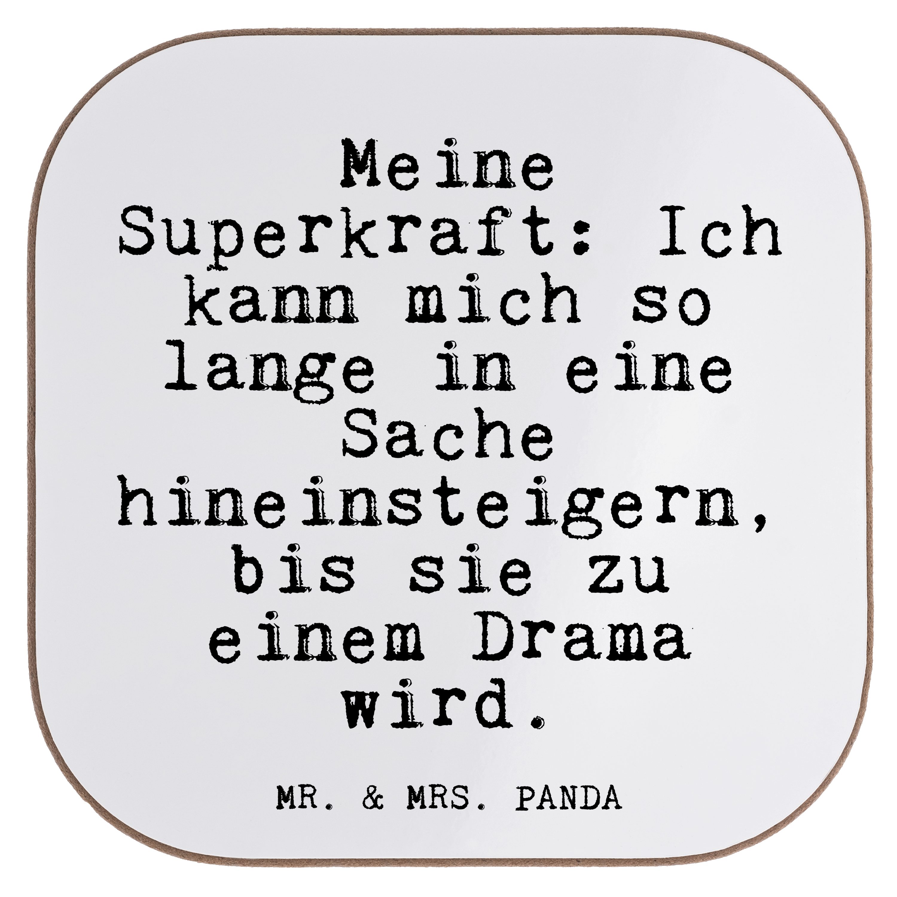 Mr. & Mrs. Panda Getränkeuntersetzer Meine Superkraft: Ich kann... - Weiß - Geschenk, Bierdeckel, Ehefrau, 1-tlg.