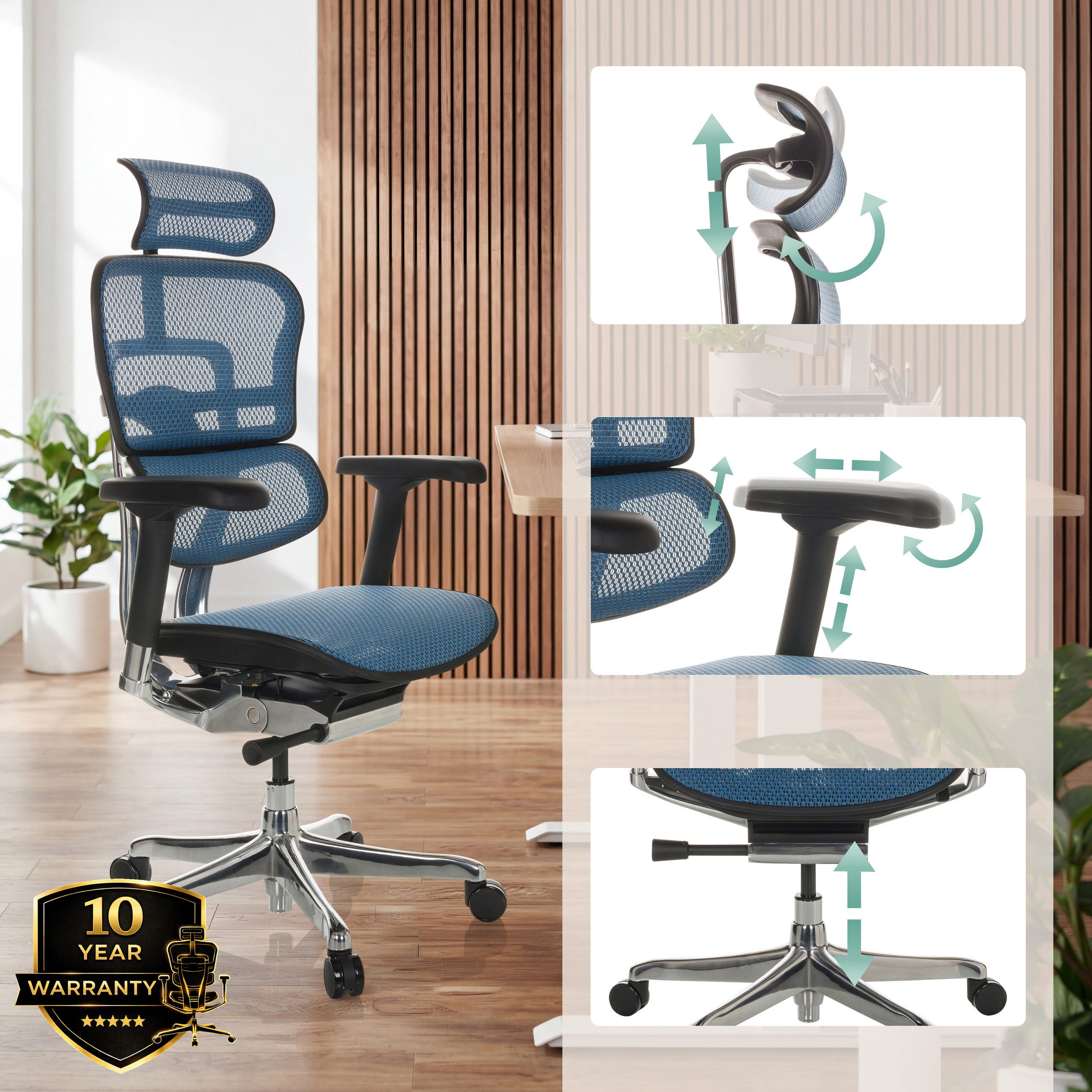 hjh OFFICE Drehstuhl Luxus Chefsessel Ergohuman Gen2 Netzstoff (1 St), Profi Bürostuhl Schreibtischstuhl ergonomisch