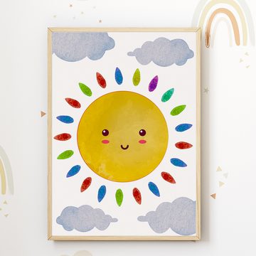 Tigerlino Poster Wolken Sonne Regenbogen 3er Set Kinderzimmer Wandbilder Dekoration