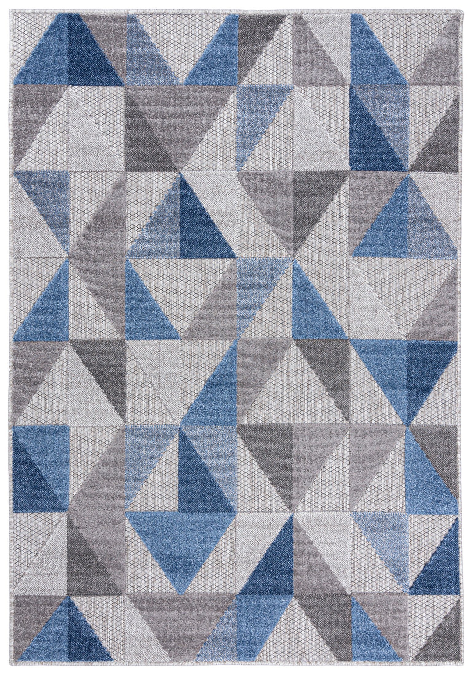 Mazovia Designteppich In- & Outdoor Teppich Wetterfest & UV-beständig Balkon - Blau Grau, 80 x 150 cm, Höhe 6 mm, Kurzflor, Weich, Pflegeleicht, Flachgewebe
