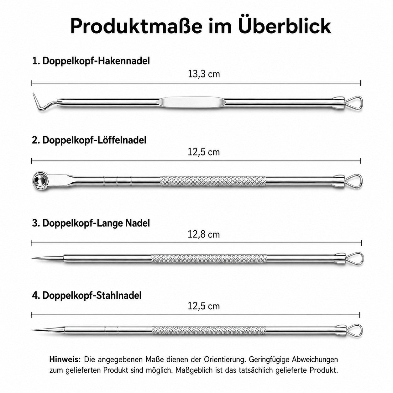 COOL-i ® Mitesserentferner Mitesserentferner Set 4-tlg.,mit Aufbewahrungsbox, Komedonenwerkzeuge aus verchromtem Kohlenstoffstahl