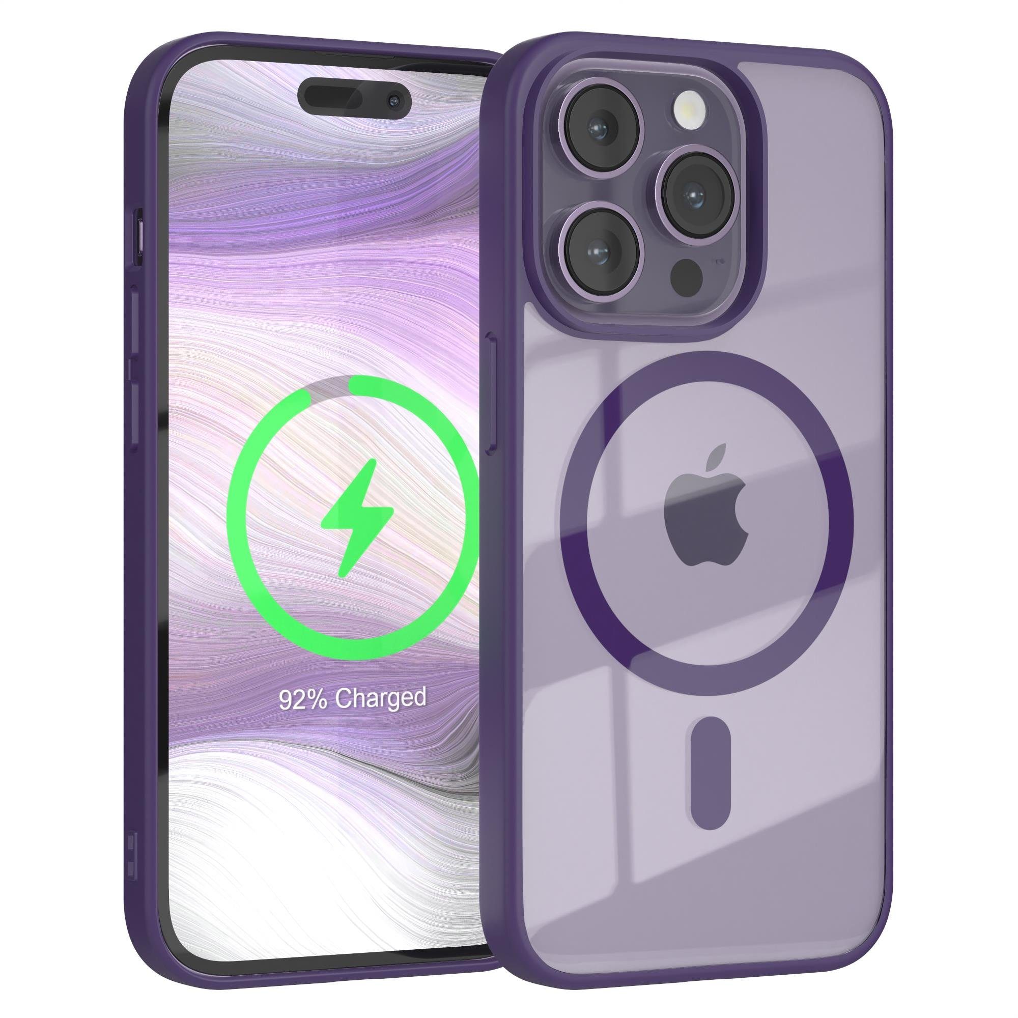 EAZY CASE Handyhülle Transparente Hülle mit MagSafe für iPhone 14 Pro 6,1 Zoll, Hülle mit Kameraschutz, Smart Case kompatibel mit Magsafe, Violett