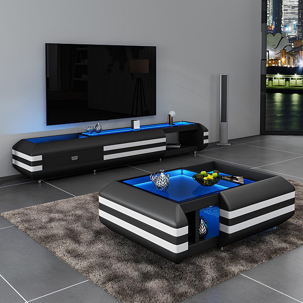 Xlmoebel Lowboard Couchtisch mit LED-Beleuchtung aus Glas und hochwertigem Material (Couchtisch + Sideboard, Couchtisch + Sideboard), Hergestellt in Europa