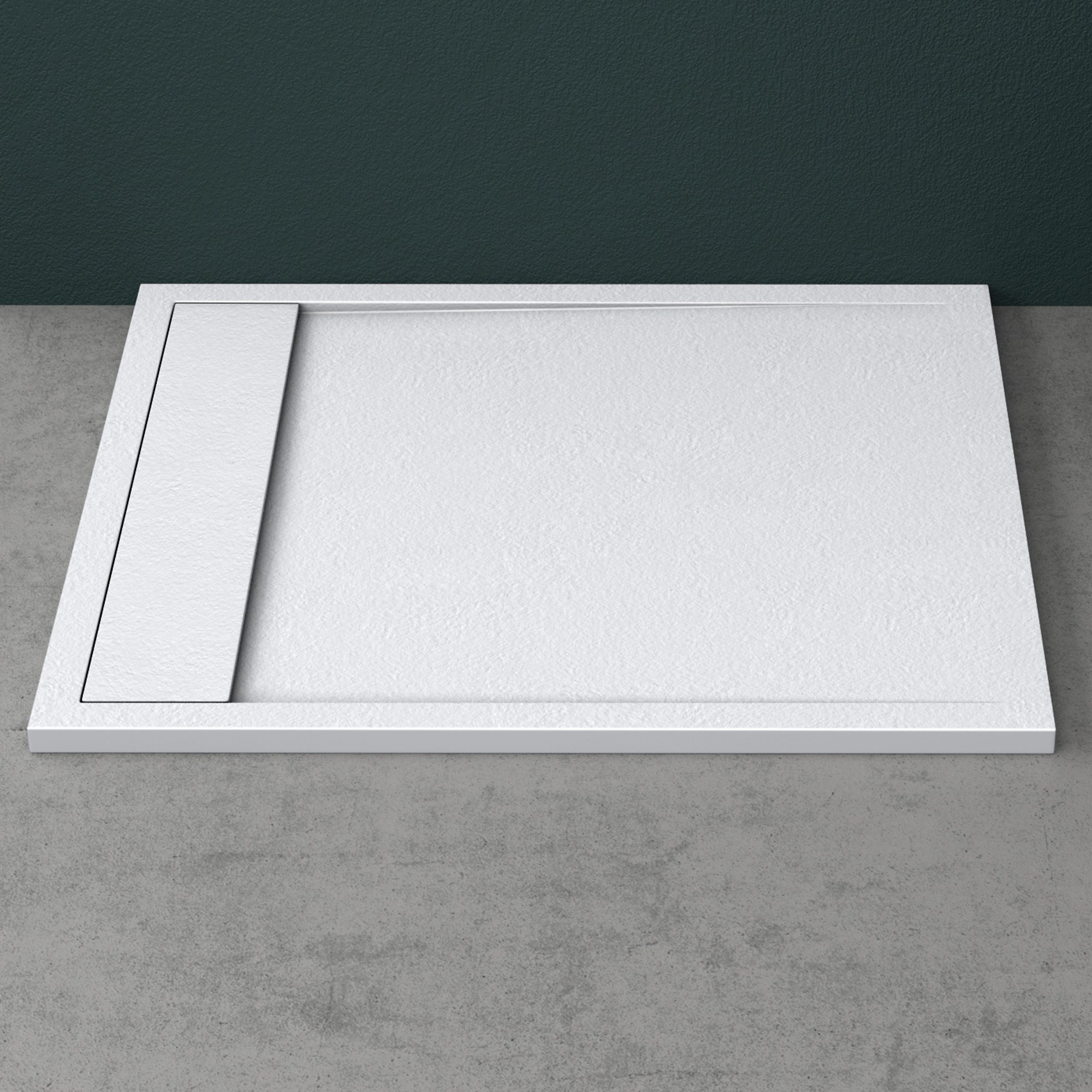 Mai & Mai Duschwanne Duschtasse Mineralguss rutschfest Gelcoat 80/90×100–160×3 cm Geoma10, Rechteckig, Mineralguss, DIN-Anschlüsse,Wärmespeichernd,Robuste Gelcoat-Beschichtung