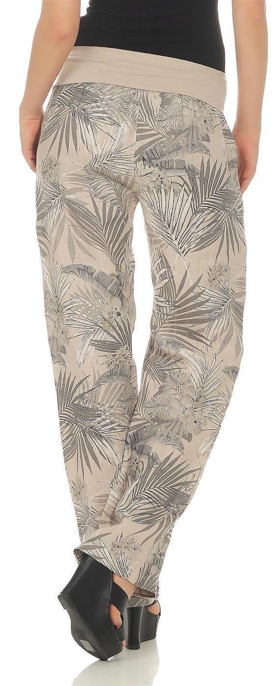 aus Hose Leinenhose Print more 7790 malito Leinen mit Jungle than beige fashion