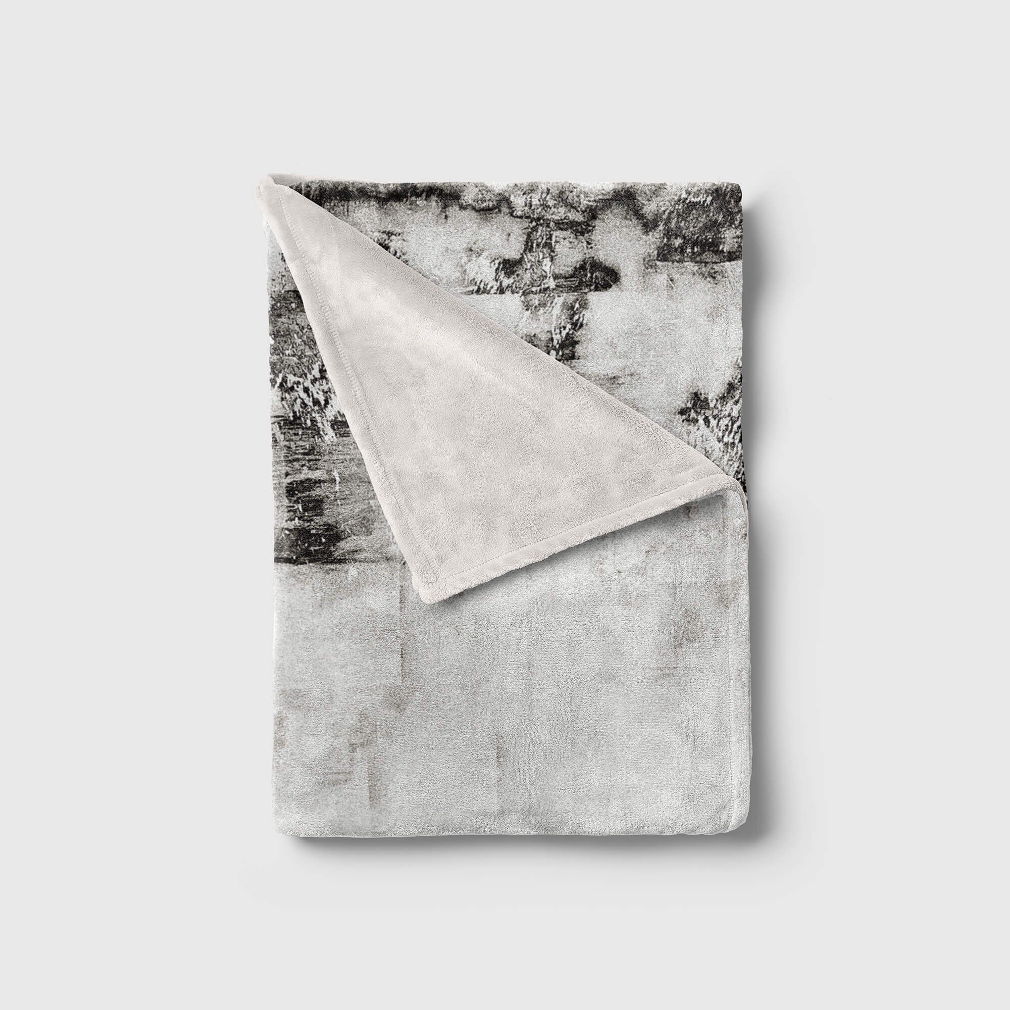 Sinus Art (1-St), Baumwolle-Polyester-Mix Handtuch Strandhandtuch Weiß Fotomotiv Kuscheldecke mit Schwarz Auffal, Saunatuch Handtücher Handtuch Abstrakt