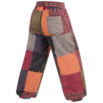 KUNST UND MAGIE Cargohose Bunt Patchwork Freizeit Hose Stonewashed-Unisex Hippie Goa Hose Boho