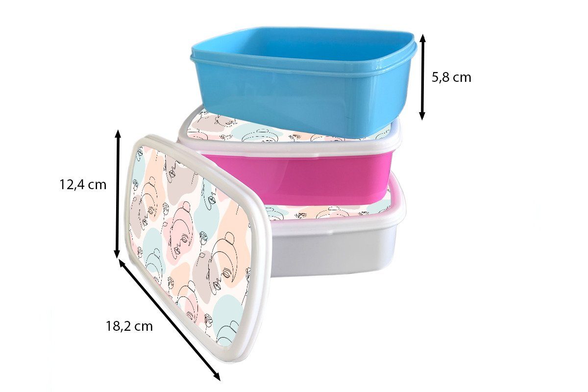 MuchoWow Lunchbox Frau - Blumen Kunststoff, Kinder, Strichzeichnung (2-tlg), rosa Erwachsene, Brotbox - Muster, Snackbox, für Kunststoff Pastell - Mädchen, Brotdose 