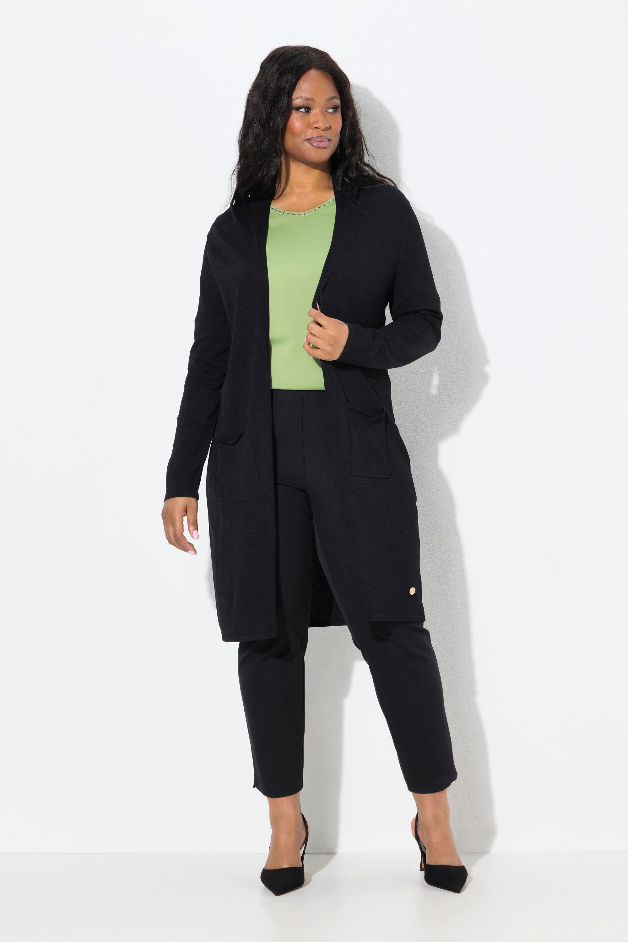 Ulla Popken Langjacke Long-Strickjacke Stehkragen offene Form günstig online kaufen