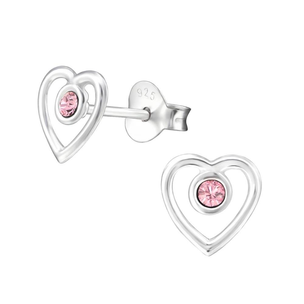 BUNGSA Ohrring-Set Ohrstecker offenes Herz mit light rose Kristall aus 925 Silber Damen (1 Paar (2 Stück), 2-tlg), Ohrschmuck Ohrringe