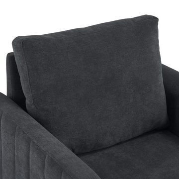 Tongtong Chesterfield-Sessel Einzelsessel mit Kissen, stilvolle Nieten (mit roségoldenen Metallbeinen), Chenille-Stoffstuhl grau