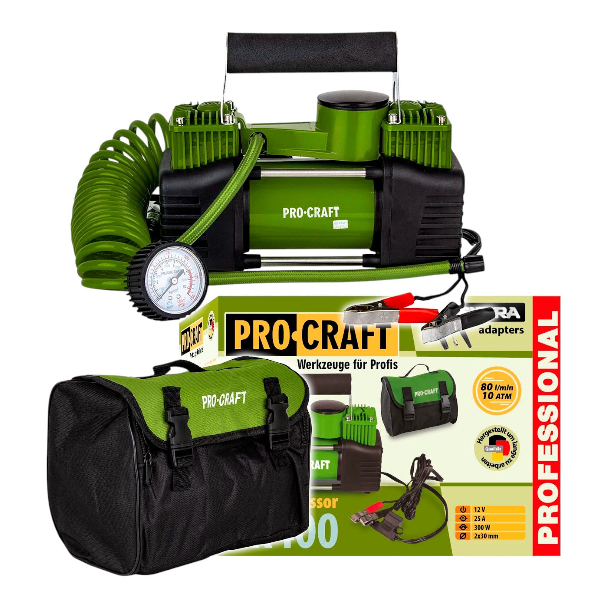PRO CRAFT Kompressor Procraft LK400 Luftkompressor 10 bar mit 12 V Anschluss + Tasche