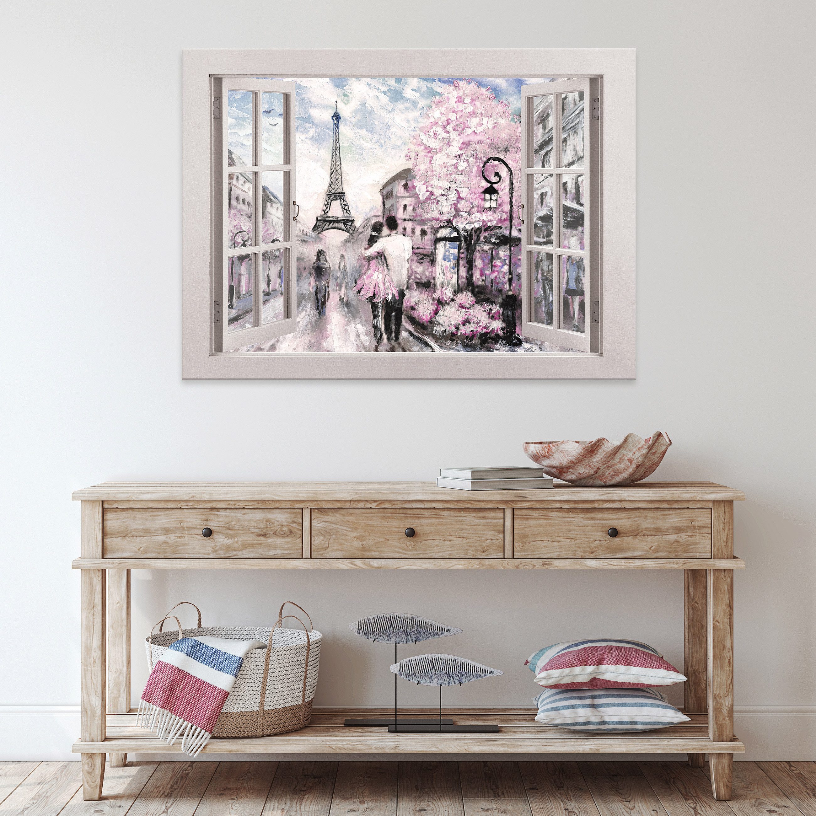 Wallarena Leinwandbild Fenster Paris Eiffelturm 3D Modern Wandbilder Wand D günstig online kaufen