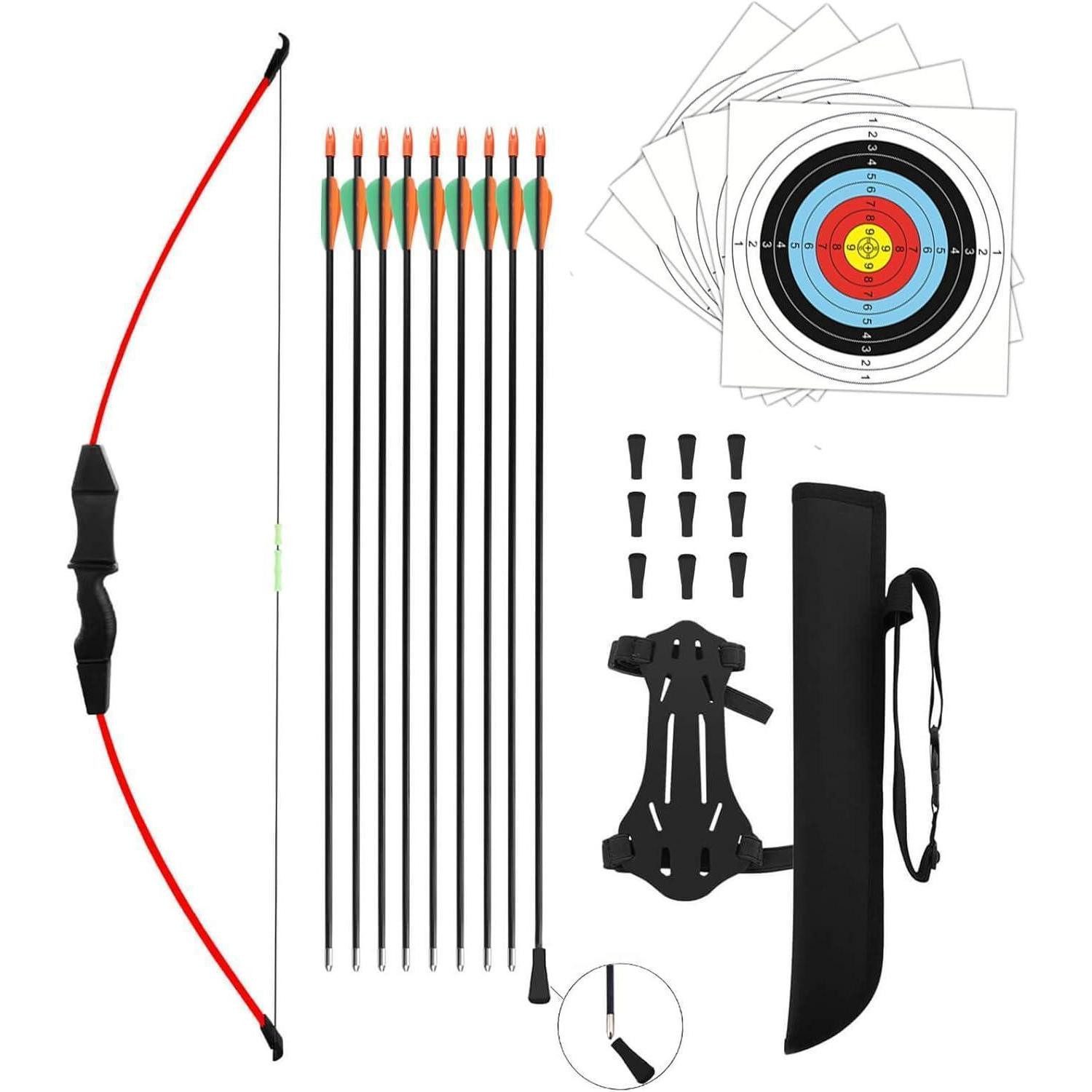 LuxusKollektion Recurvebogen Bogen und Pfeil Kinder Set Jugendbogen Recurve 15lbs Zielscheibe