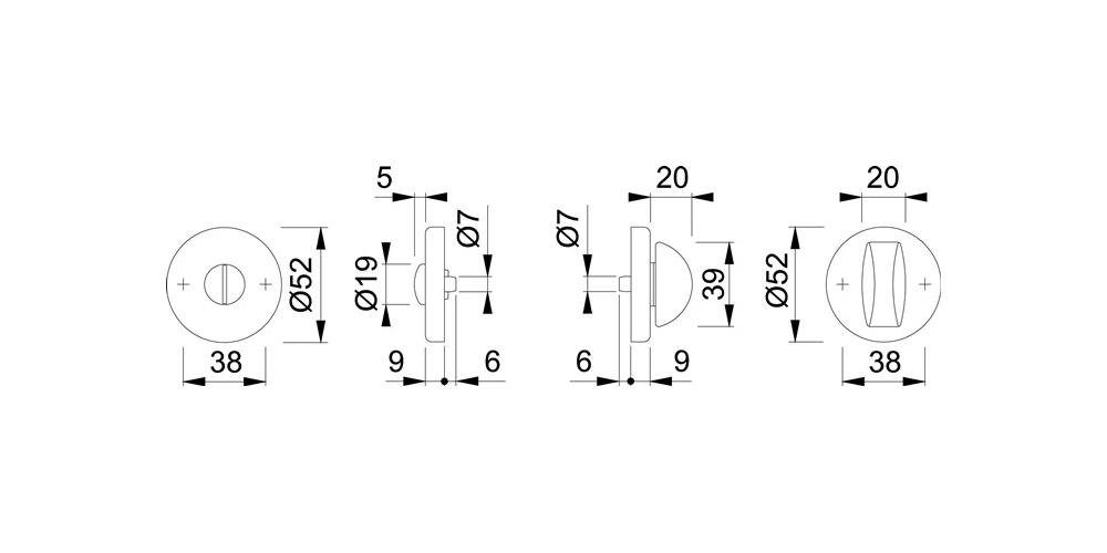 SK/OL 42KVS HOPPE Türbeschlag mm Schlüsselrosetten-Paar F1 Aluminium Schildstärke 9 rund