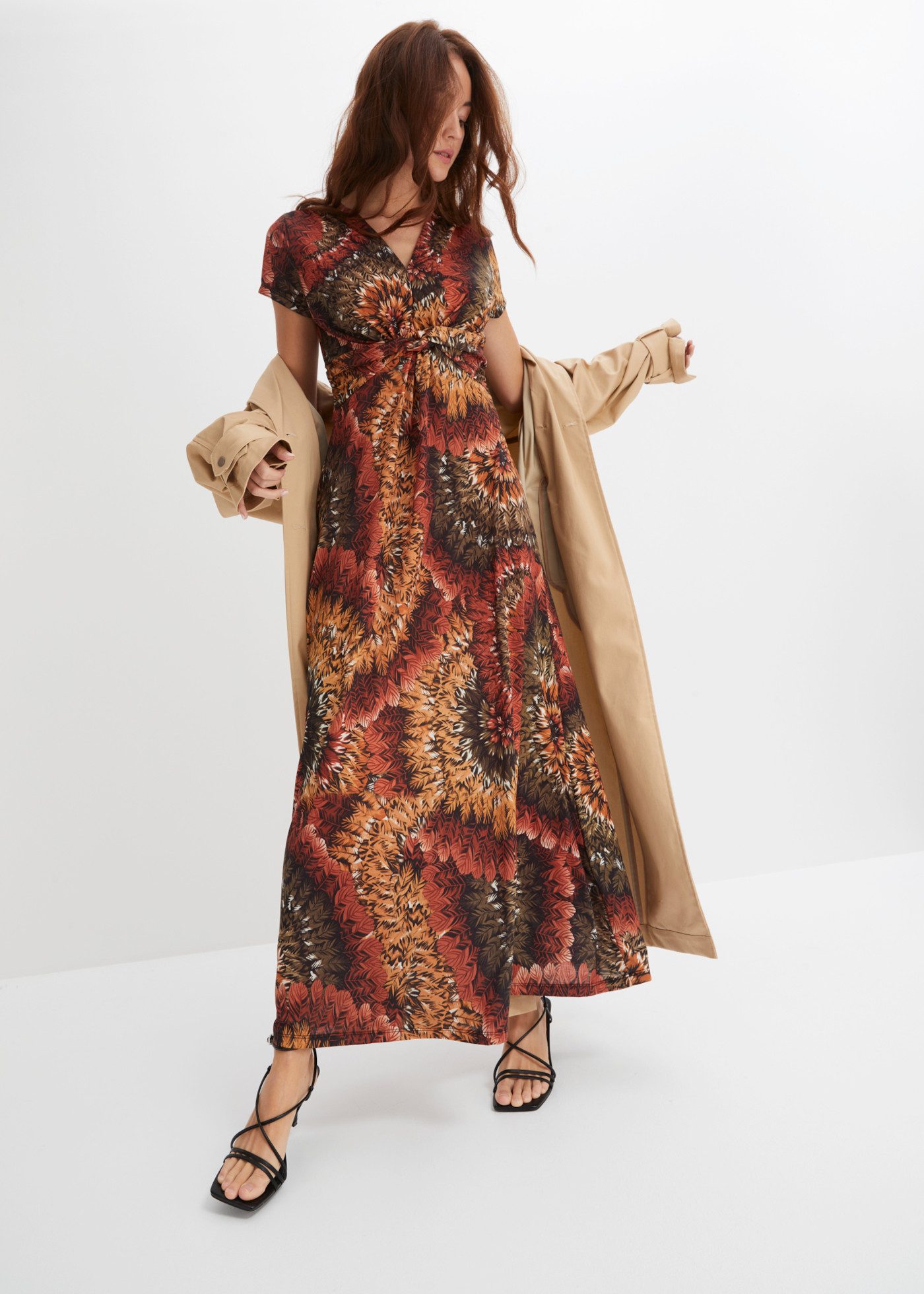 bonprix Maxikleid ausgestellte Passform, aus Jersey-Material aus Polyester und Elasthan