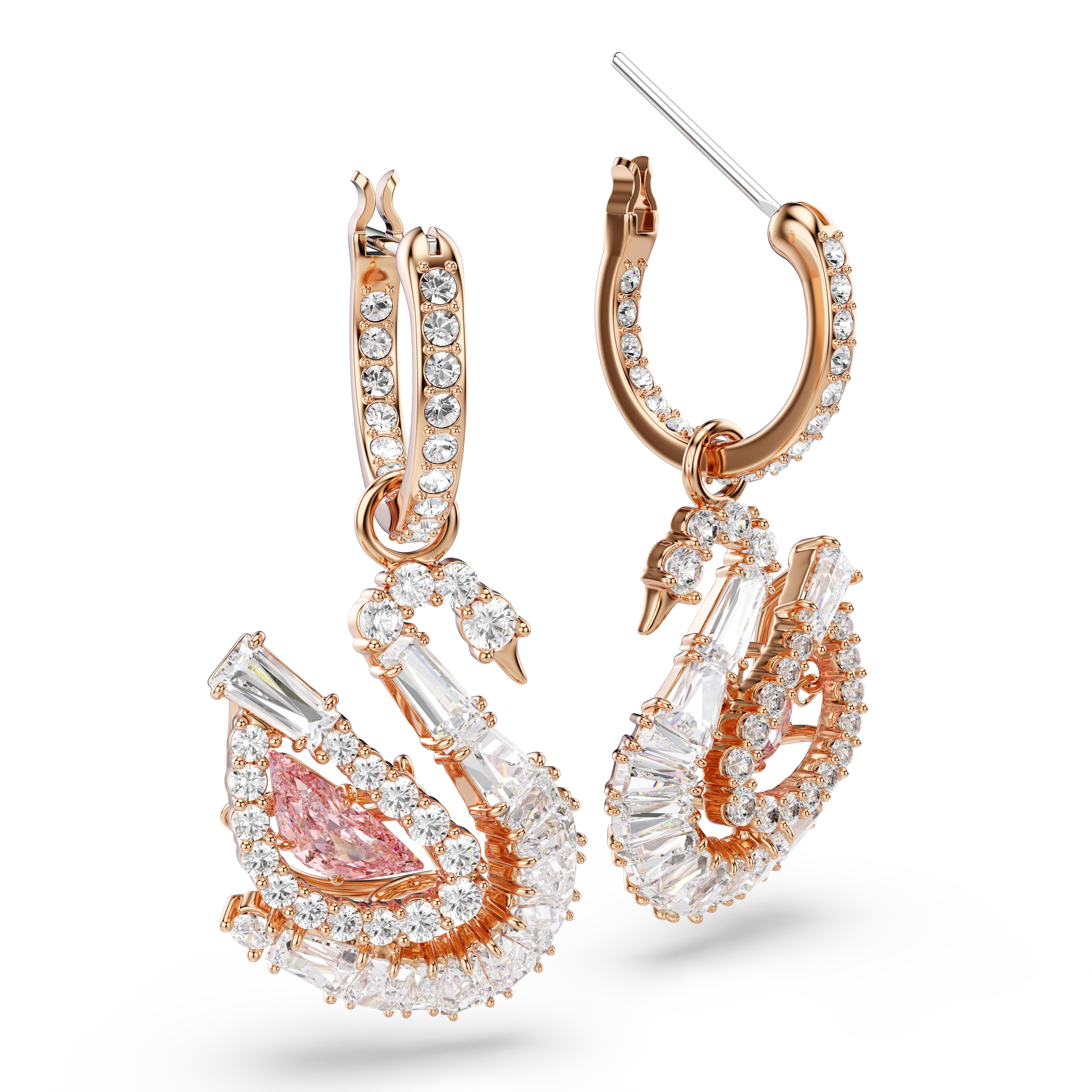 Swarovski Paar Creolen Schmuck Geschenk Schwan Ohrringe, Swarovski® Kristall, Swarovski® Zirkonia (s) - Einhänger abnehmbar