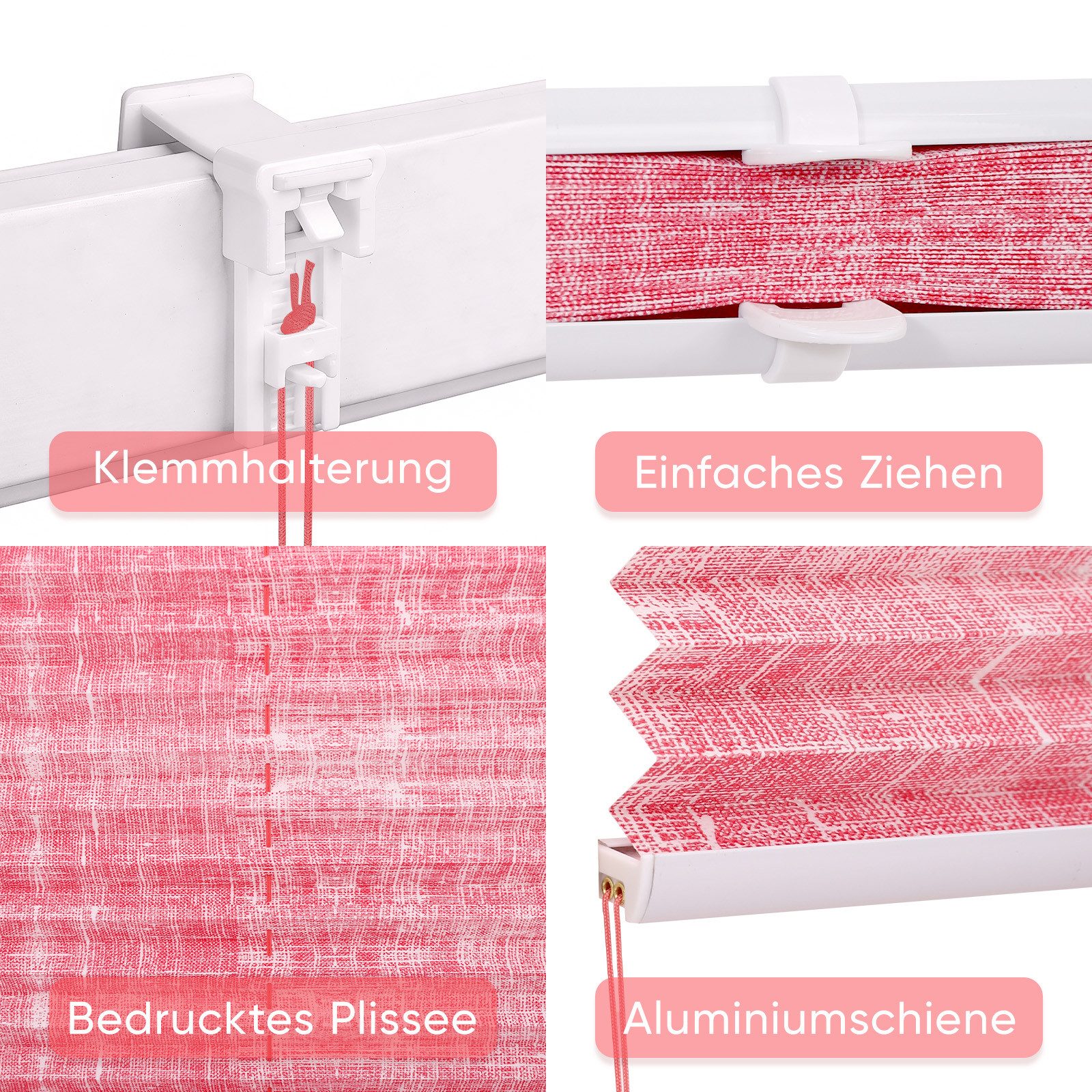 Sekey Plissee Plissee ohne Bohren Lichtschutz Rollo Klemmfix für Fenster & Tür, blickdicht, verspannt, Klemmfix, Faltrollo, Easyfix, Sonnenschutzrollo, Jalousie – Bild 4 von 5