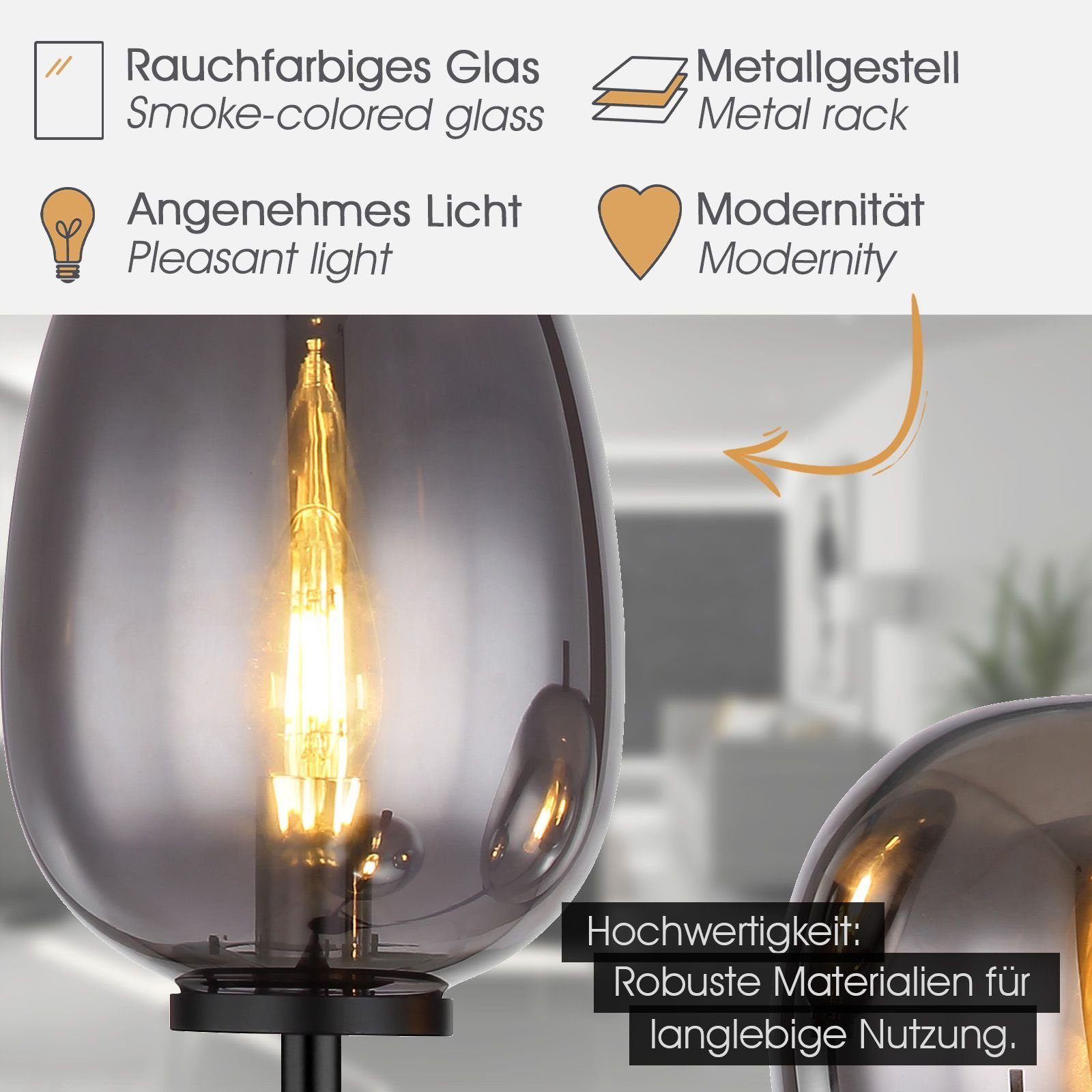 bmf-versand Stehlampe Stehlampe Wohnzimmer Rauchglas Stehleuchte schwarz Sc günstig online kaufen