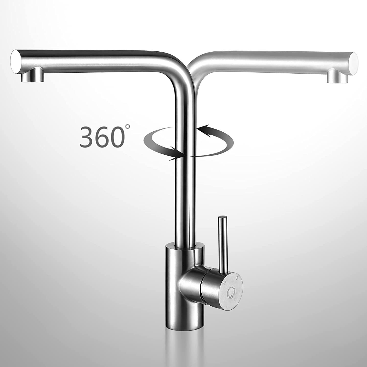 Silber Wasserhahn Basic/Ausziehbar Edelstahl Küchenarmatur 360° Drehbar CECIPA Küchenarmatur