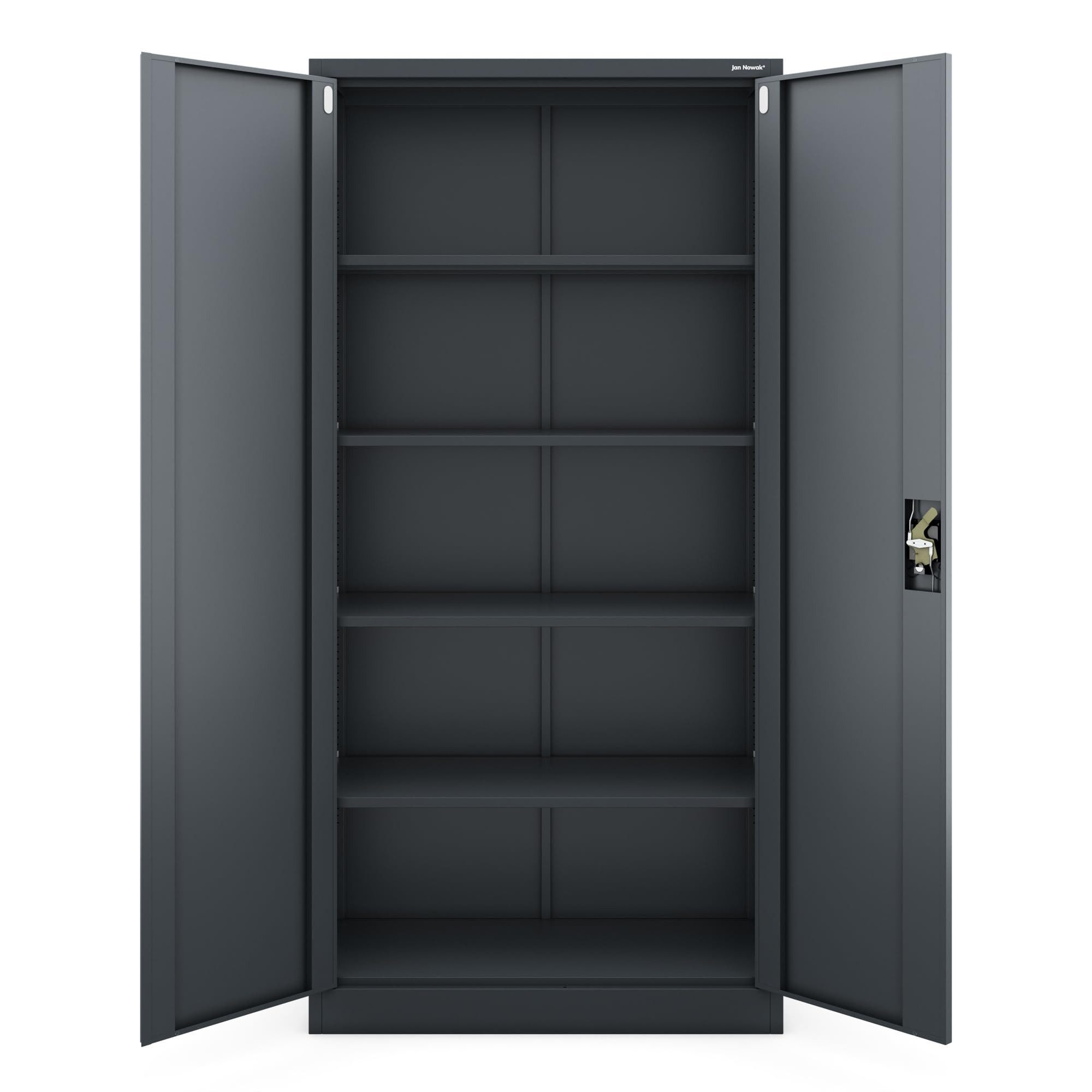 Jan Nowak Aktenschrank Metall Büroschrank abschließbar 90 cm JAN 4 Böden Stahl (Pulverbeschichtet 0,6 mm Wandmontage möglich PZH-zertifiziert) Ordnerschrank 50 Ordner Schloss 2 Schlüssel robust 13 Farben