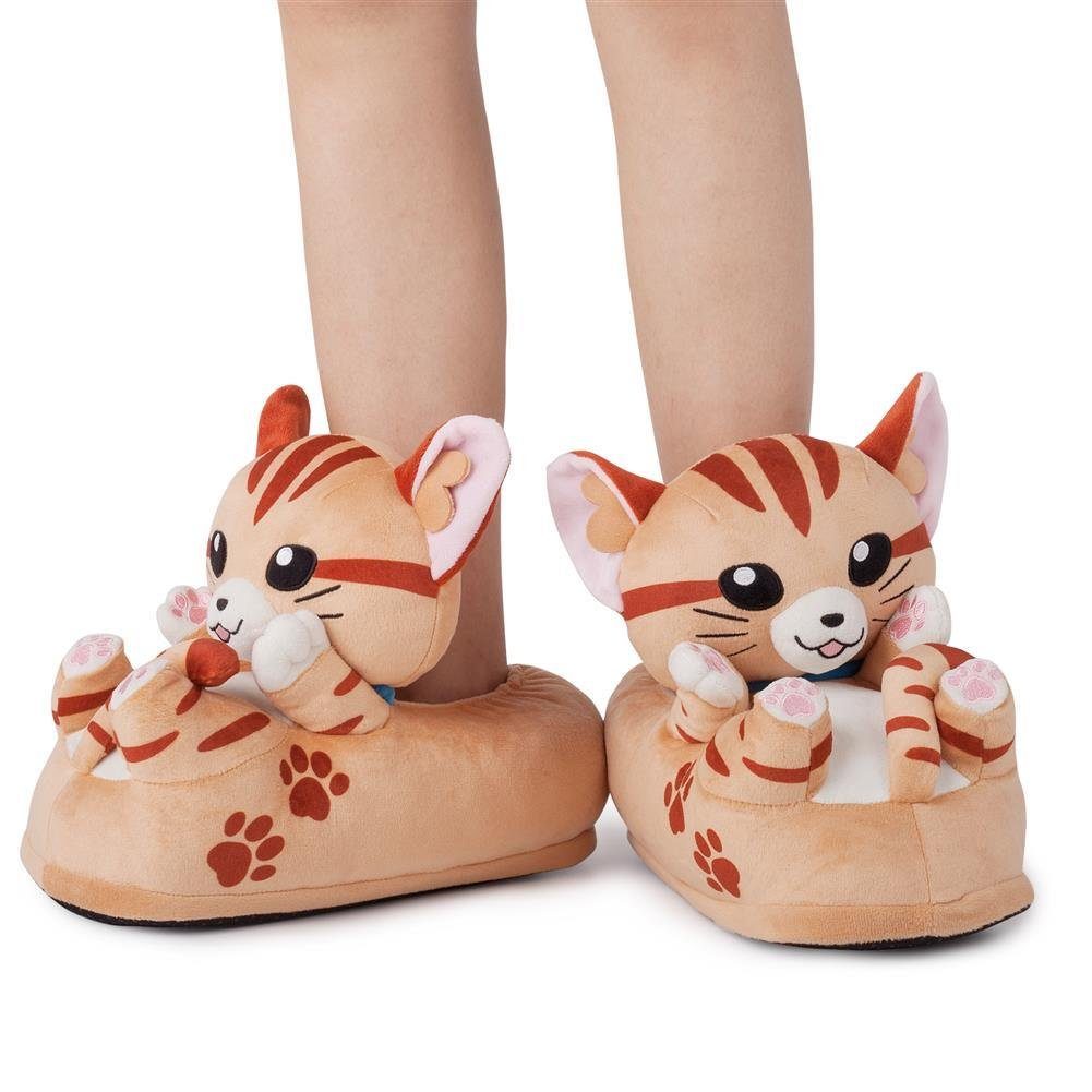 Corimori Tier Pantoffeln für Kinder Einheitsgröße 25-33,5 Plüsch Hausschuhe (Packung, Geschenk) EU Einheitsgröße 25-33,5 Leeroy der Kater für Kinder, Jungen, Mädchen
