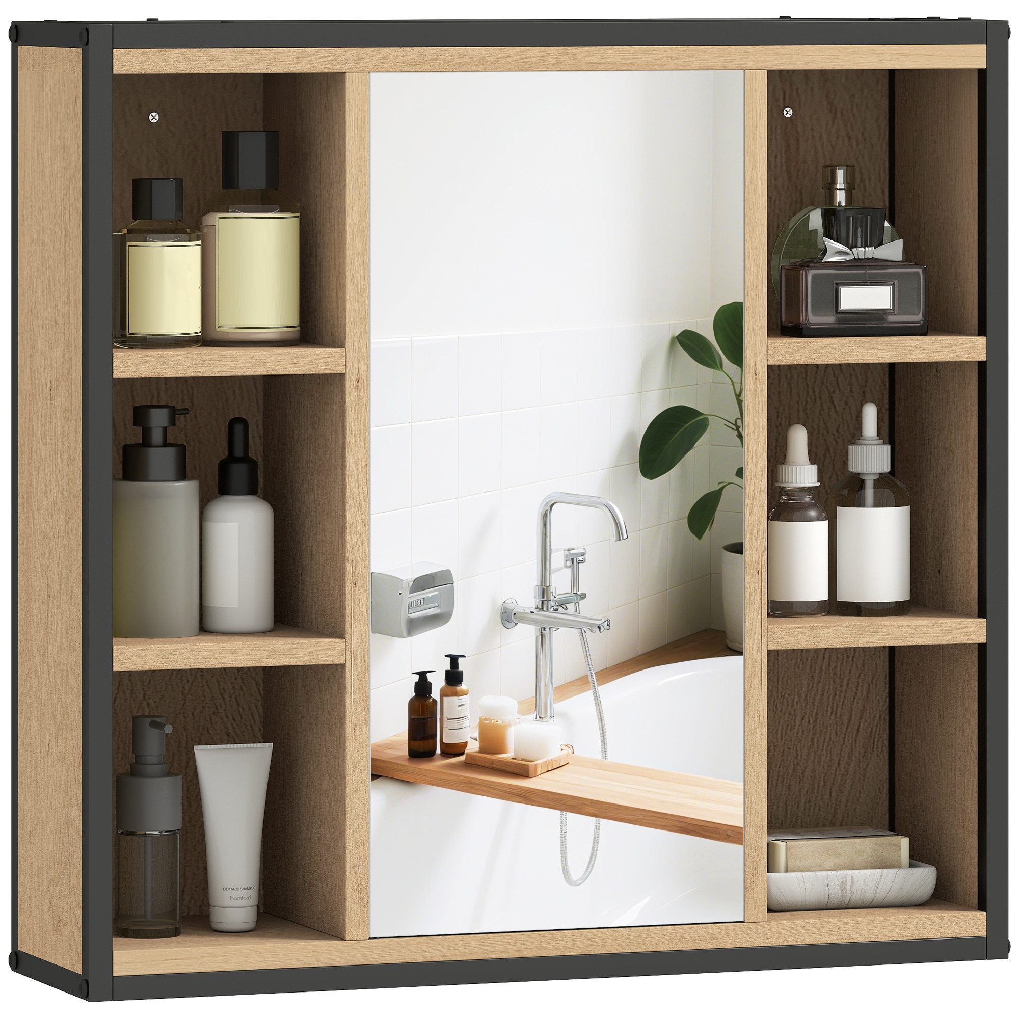 HOMCOM Spiegelschrank mit Spiegel, 6 offenen Fächern (60x16x58,5 cm Badschr günstig online kaufen