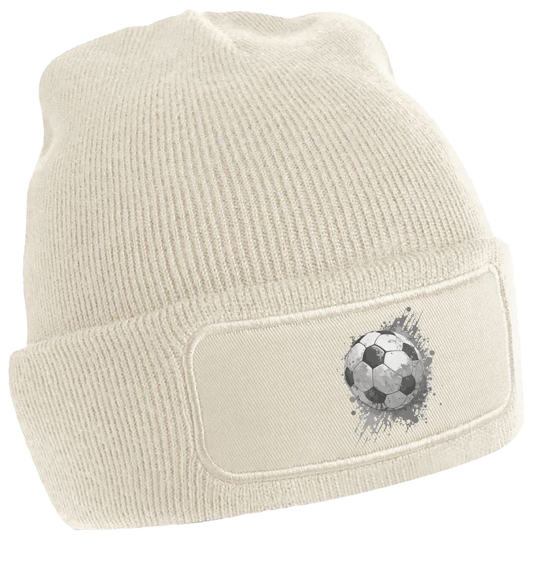 Strickmütze für kalte Tage - Beanie mit Fußball Print