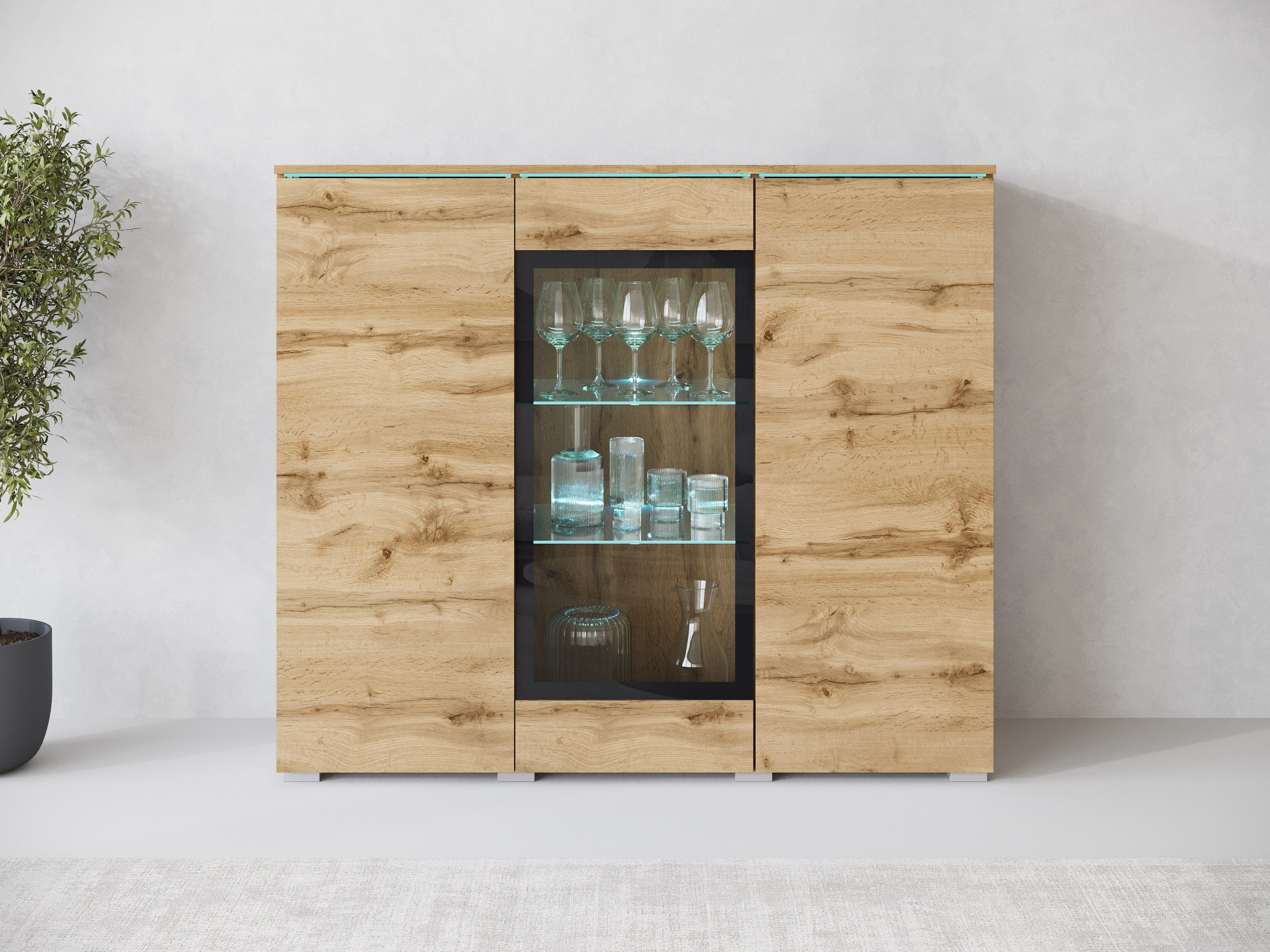 Home affaire Highboard Vera, Highboard mit 4 Türen, 9 Fächern, verglasten Türen