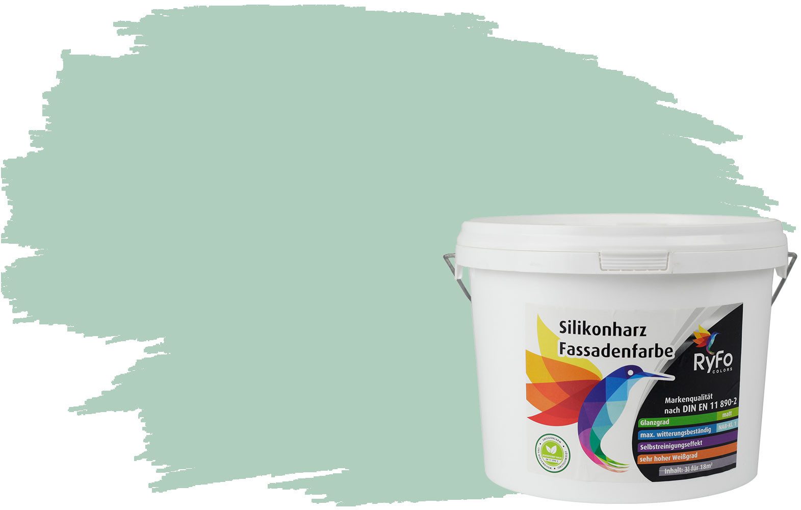 RyFo Colors Fassadenfarbe Silikonharz Fassadenfarbe Grüntöne, 1 L ca. 6 m², Wasserabweisend, diffusionsfähig, schützt vor Schmutz, UV-beständig