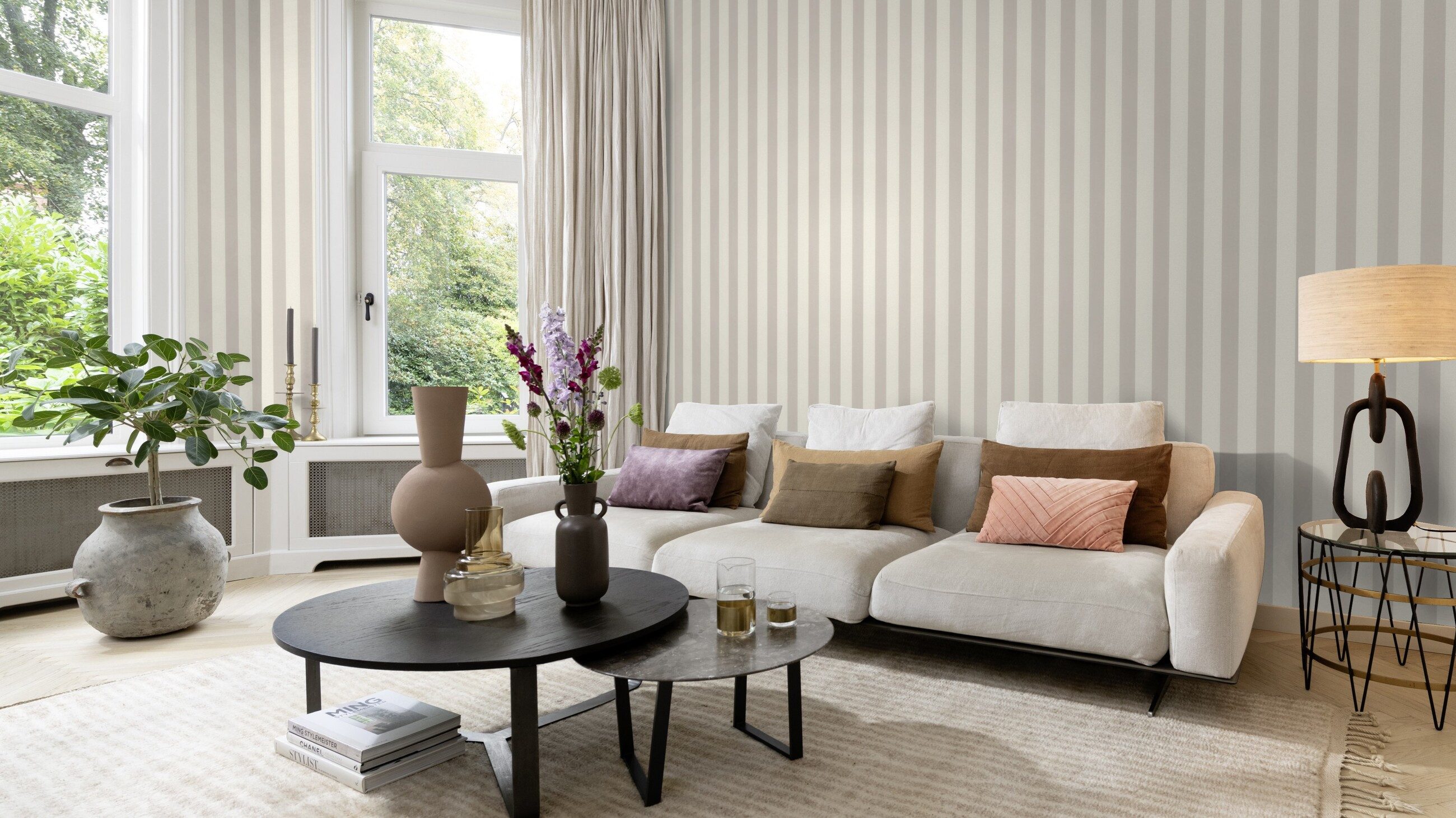Rasch Vliestapete Tapete Streifen in Weiß und Beige, strukturiert, Streifen, (1 St)