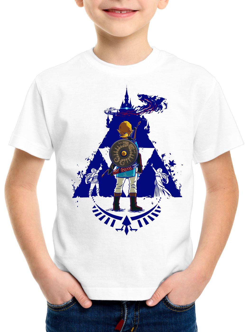 style3 Print-Shirt Kinder T-Shirt Breath Link Blue hyrule gamer weiß