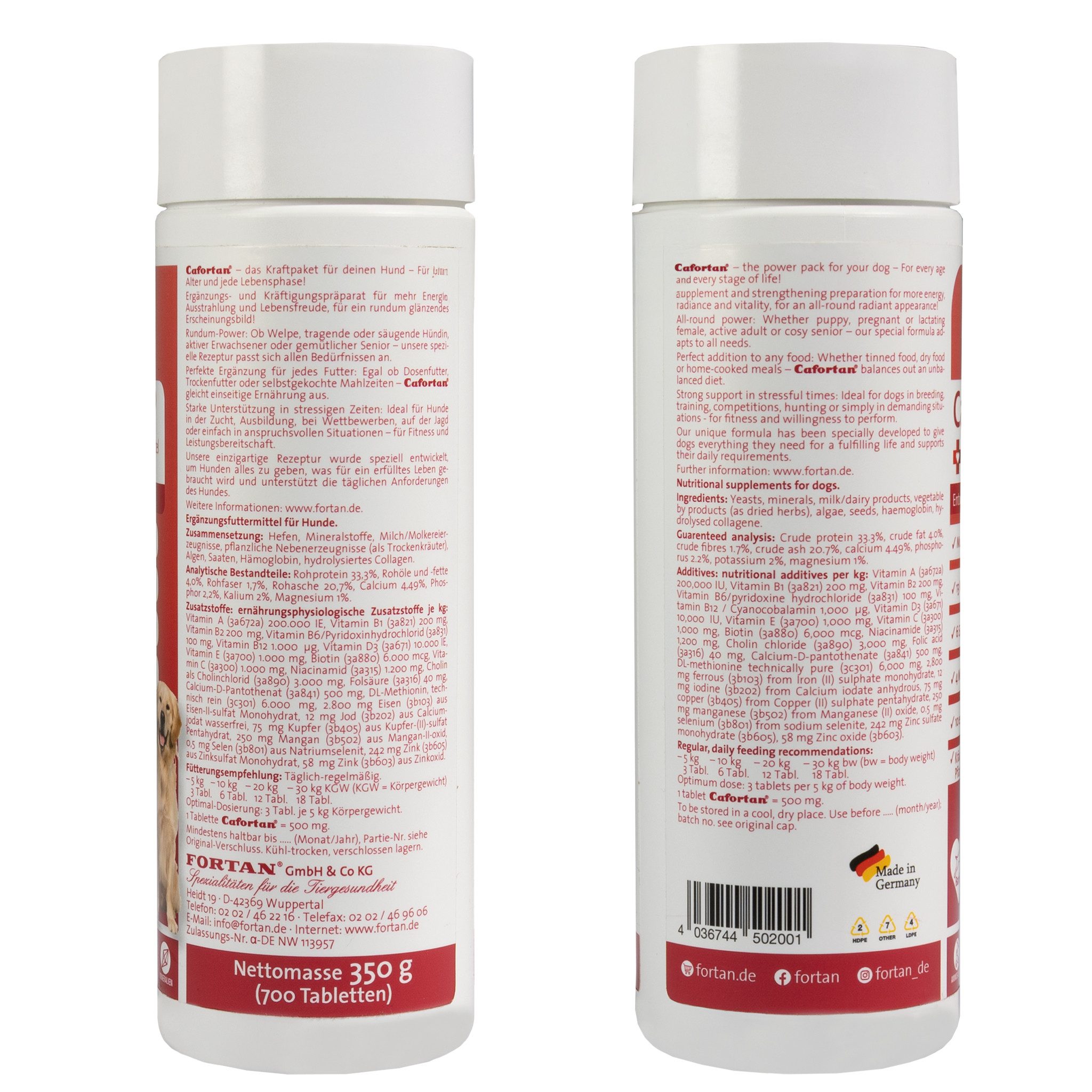 FORTAN® Cafortan -Tabletten - Mineralstoff-/Vitamin-Futterergänzung für Hunde, Nahrungsergänzungsmittel für: Hunde, Cafortan bietet ein breites Spektrum an Nährstoffen