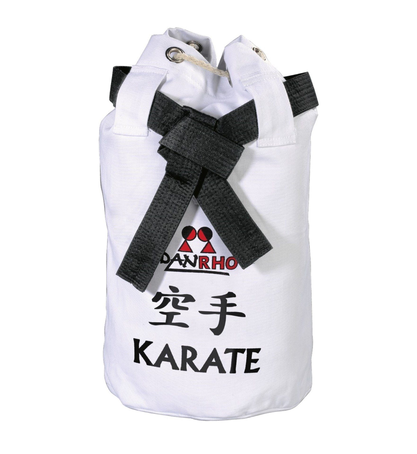 Danrho Sporttasche Karate (Kordelzug, Baumwolle), Optik Beutel Schnellverschluß, Turnbeutel schwarz weiss, Rucksack Seesack Budogürtel oder Kinder