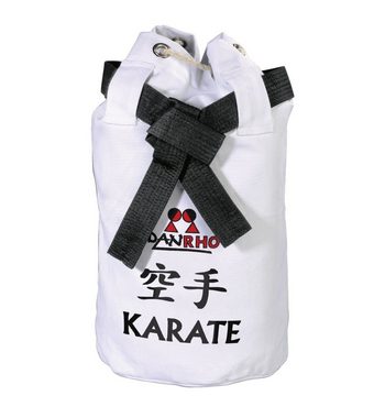 Danrho Sporttasche Karate Seesack Beutel Kinder Rucksack Turnbeutel (Kordelzug, Schnellverschluß, Baumwolle), schwarz oder weiss, Budogürtel Optik