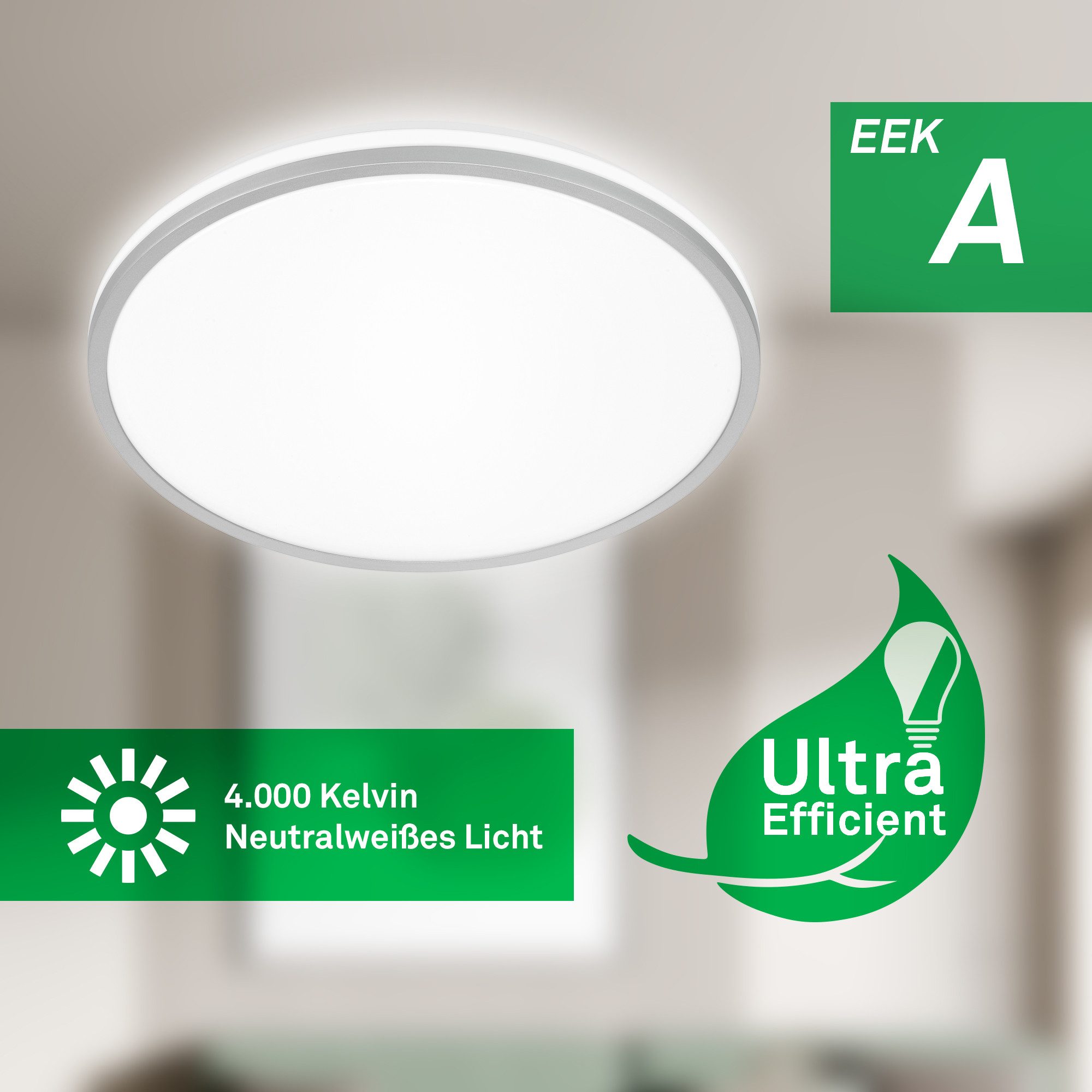 Briloner Leuchten LED Deckenleuchte Panel ultraflach Energieeffizienz A, LED fest integriert, 4000K, 33x6cm, 8,5W, 1800lm