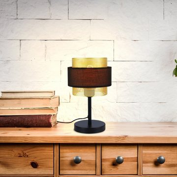 Nettlife Tischleuchte Schwarz Gold Metall Tischlampe Retro Nachttischlampe Vintage E27, LED wechselbar, Wohnzimmer Schlafzimmer