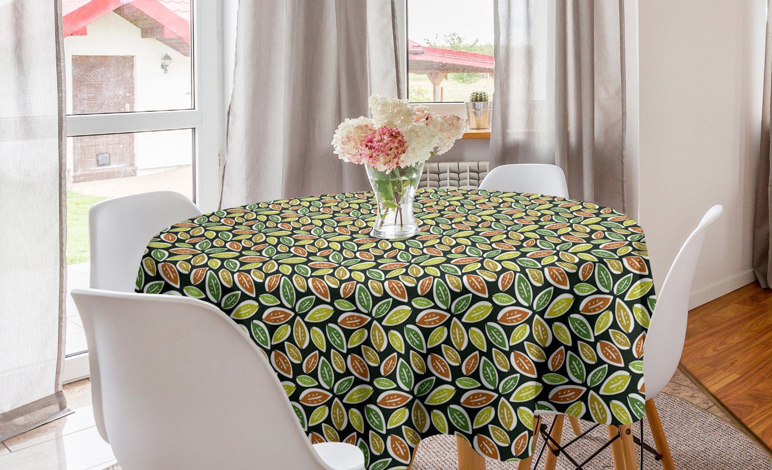 Abakuhaus Tischdecke Kreis Tischdecke Abdeckung für Esszimmer Küche Dekoration, Herbst Kontinuierliche Blätter Saison