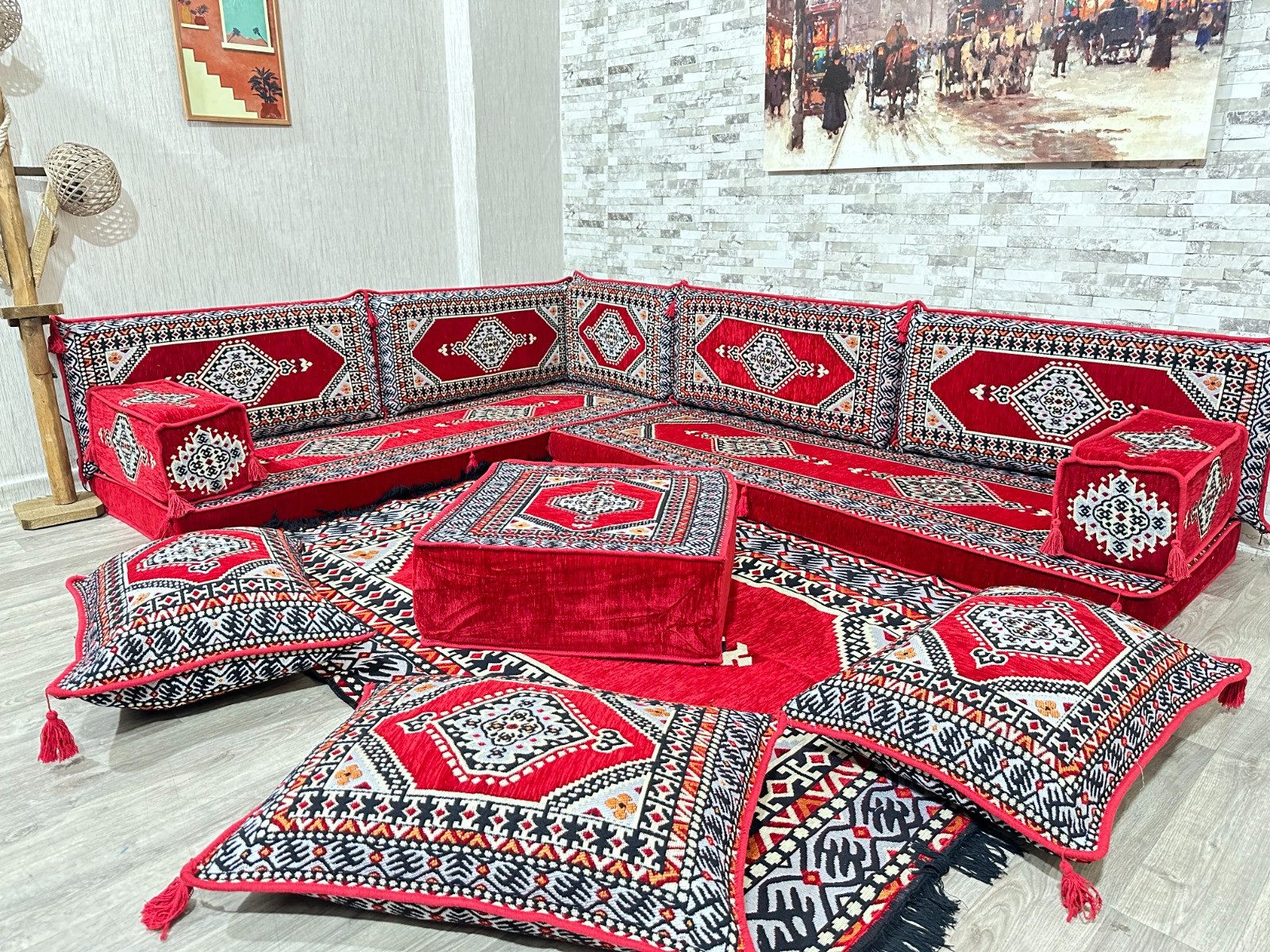 CaddeBuy Sofa Arabische Ecke Majlis, Orientalische Sitzecke, Bodensofa, SR-groß-1, 14 Teile