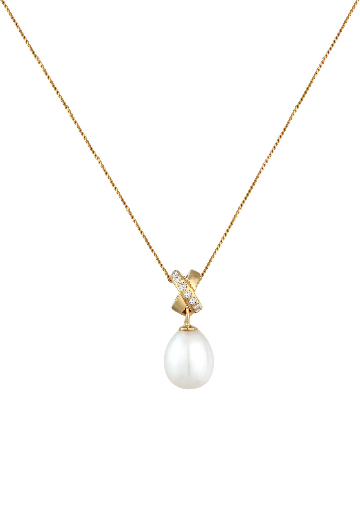 Elli Premium Perlenkette Süßwasserzuchtperle Zirkonia 585 Gelbgold günstig online kaufen