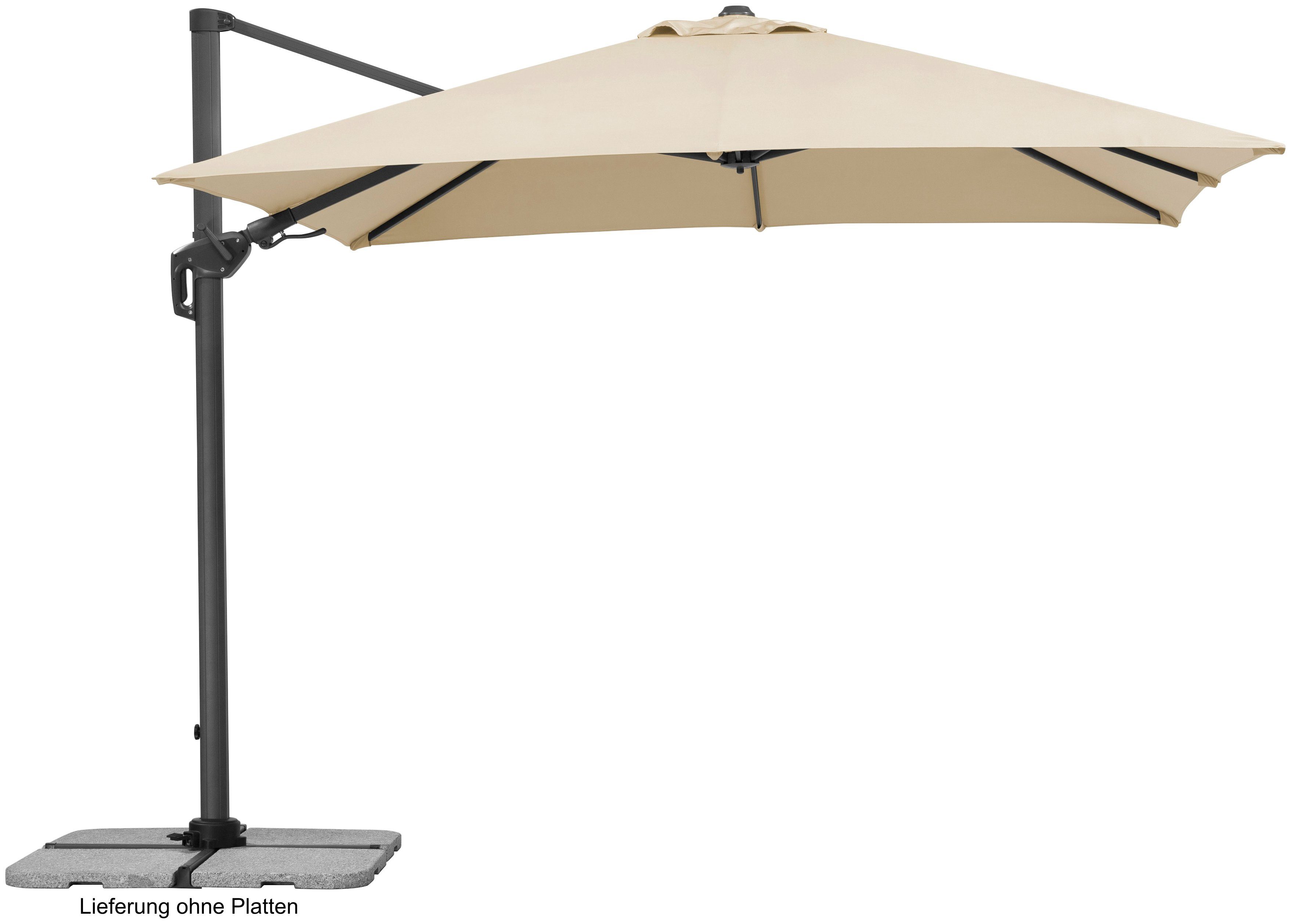 Schneider Schirme Ampelschirm Rhodos Twist, LxB: 300x300 cm, Inkl. Plattenständer (o. Platten) & Schutzhülle, natur, quadratisch, ohne Wegeplatten