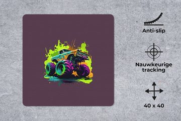 MuchoWow Gaming Mauspad Monstertruck - Grün - Neon - Auto - Design (1-St), Mousepad mit Rutschfester Unterseite, Gaming, 40x40 cm, XXL, Großes